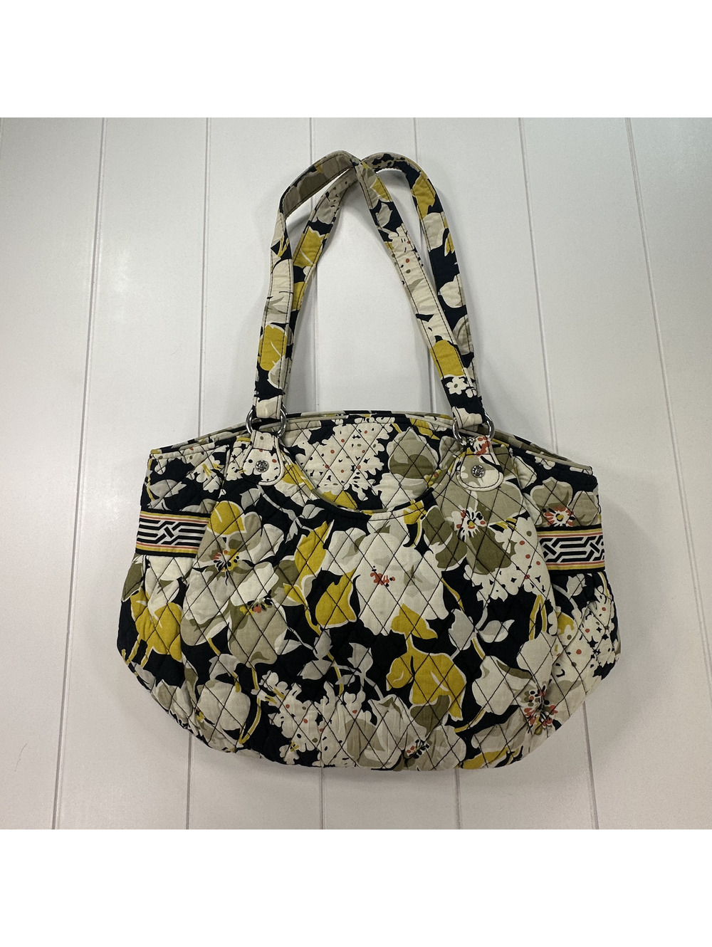 Vera Bradley Quilted Floral Shoulder Bag Tote | Vintage Mod Floral Yellow Olive